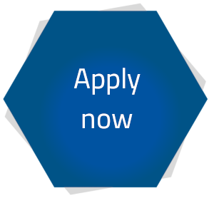 A blue Hexagon on which stands "Apply now"