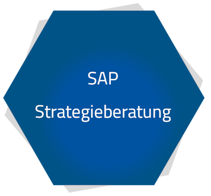 Eine blaues Sechseck in dem "SAP Strategieberatung" steht
